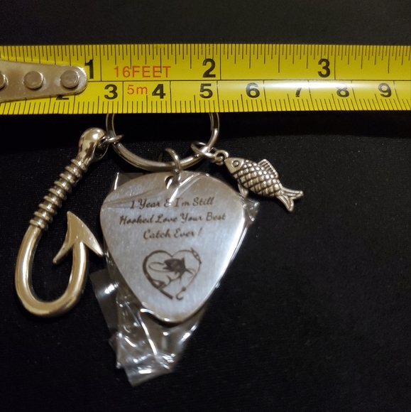 Keychain with Fish, Fishing Hook - 1 Year Anniversary Msg - Picture 4 of 5